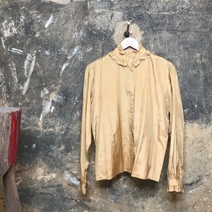Vintage 70s gold silk blouse ruffle neck